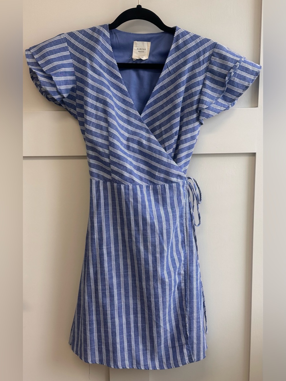 Harper Blue and White Striped Wrap Dress - Picture 1 of 4